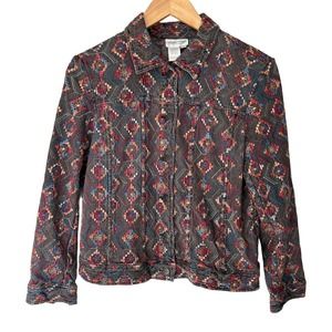 Coldwater Creek Women’s Medium P Boho Cotton Blend Embroidered Button Up Jacket‎